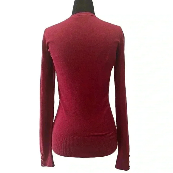 Ricki’s Cardigan  V Neck Button Front Fitted Burgundy Size Small - Picture 2 of 16